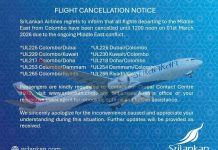 යුධමය ආතතීන් උත්සන්න වීම හේතුවෙන් කලාපීය ගුවන් ගමන් කිහිපයක් අවලංගු කරන බව ශ්රී ලංකන් ගුවන් සේවය නිවේදනය කරයි!