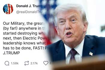 ඉරානයේ පාලම් සහ විදුලි බලාගාර විනාශ කරන බවට ට්රම්ප් අනතුරු අඟවයි