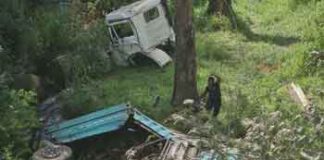 දර ප්රවාහනයකළ ලොරි රථයක් ප්රපාතයකට පෙරළී බිහිසුණු අනතුරක්